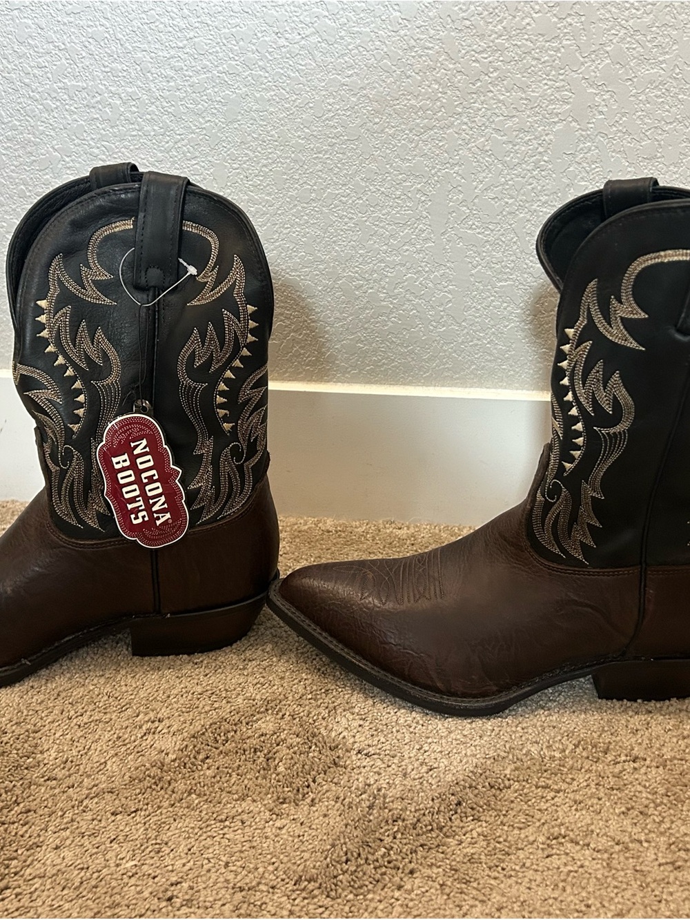 Nocona Two-Tone Brown and Black Western Boots with Contrast Stitching